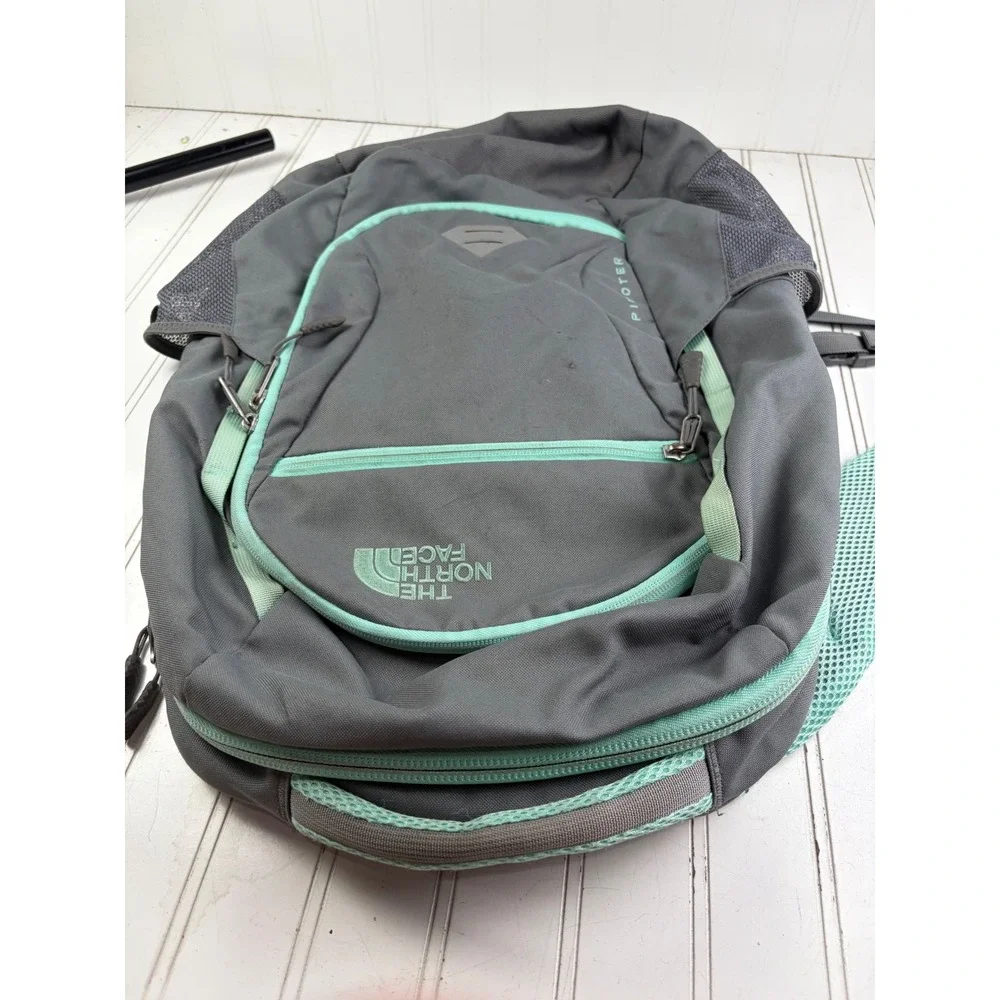The North Face Pivoter Gray Mint Green Laptop School Backpack Bag